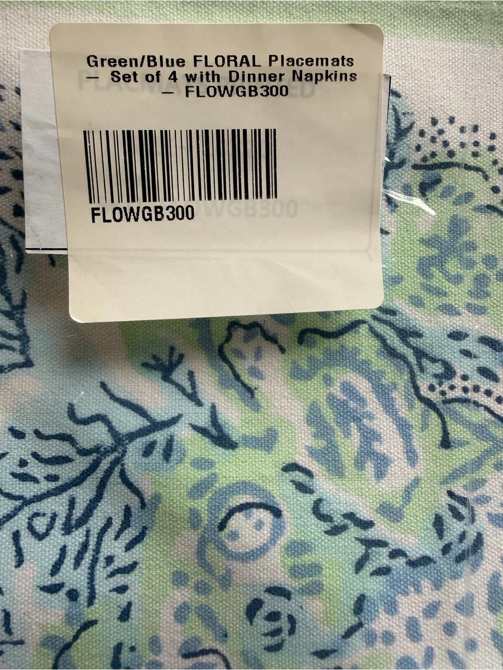 NWT Julia Amory Floral Cotton Placemat and Napkins Set (4 each), Mint and Blue